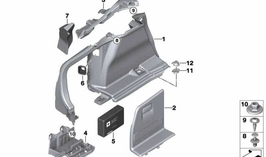 Panel lateral izquierdo del maletero OEM 51477337213 para BMW F36 418d (todos los modelos y años compatibles). Pieza original BMW. Acabado en color antracita.