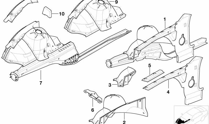 Aleta interior delantera izquierda OEM 41148166985 para BMW E36 {316i CA11, CA12, CA21, CA22, CA71, CA72, CA81, CA82, CG11, CG12}. Original BMW.