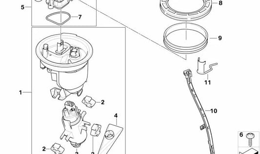 Soporte transmisor de nivel de llenado OEM 16147707254 para BMW Motorrad R1200GS (K25, 11/2006-09/2009). Original BMW Motorrad.