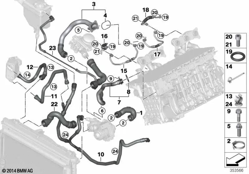 Kältemittel Thermostat-Bombschlauch für BMW E82, E88, E90, E90N, E91, E91N, E92, E92N, E93, E93N Serie 5 E60N, E61N x1 E84 x6 E71 Z4 E89 (OEM 11537545665). Original BMW.
