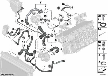Kältemittel Thermostat-Bombschlauch für BMW E82, E88, E90, E90N, E91, E91N, E92, E92N, E93, E93N Serie 5 E60N, E61N x1 E84 x6 E71 Z4 E89 (OEM 11537545665). Original BMW.