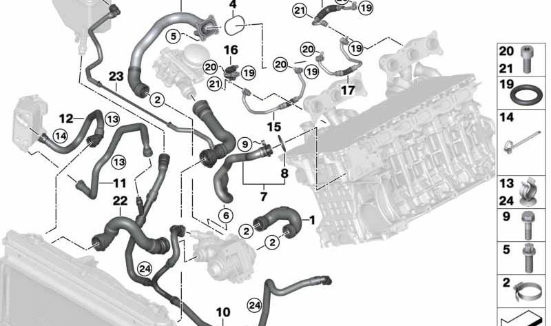 Turbocarger di scarico di raffreddamento del tubo di alimentazione per BMW E82, E88, E90, E91, E92, E93, E60N, E61N, F01, F02, E89 (OEM 11537558899). BMW originale
