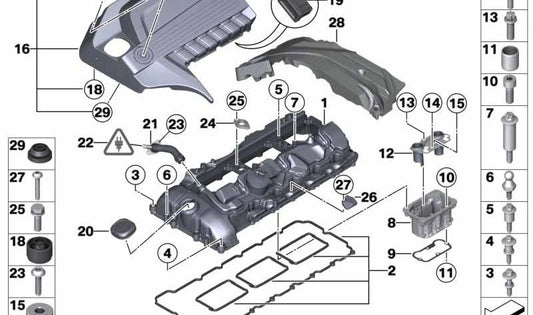 Cubierta de motor OEM 11128658460 para BMW F26 M40i. Compatible con modelos X4 M40i fabricados entre 2015 y 2018. Pieza original BMW.