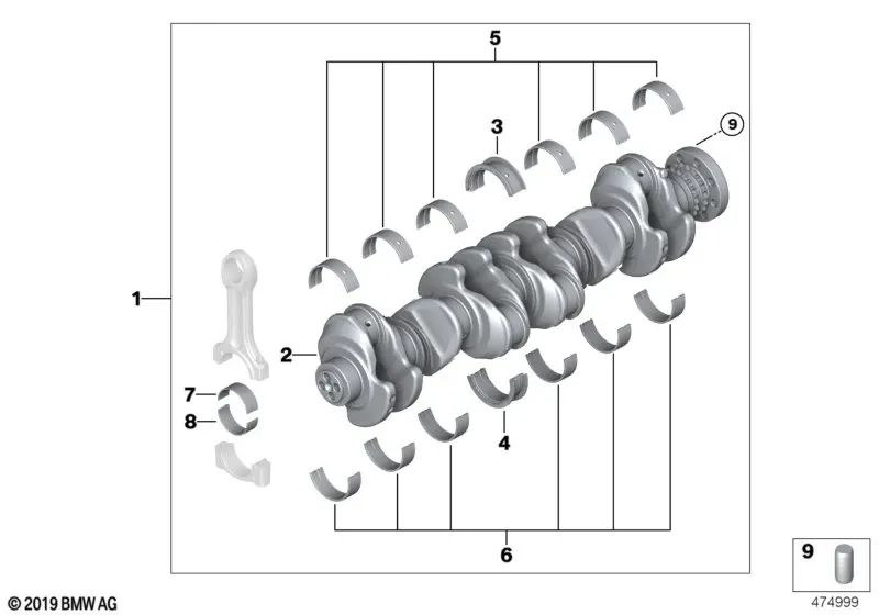 Kurbelwelle ohne Lager für BMW E90N, E91N, E92, E92N, E93, E93N, F07, F10, F11, F01, F02, E70N, E71 (OEM 11217799970). Original BMW.