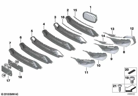 Grille latérale gauche pour la série BMW 2 F45N, F46N (OEM 51117460185). BMW d'origine