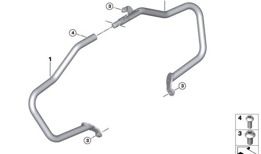 Black left motor protector OEM 77145A6A0C3 for BMW Motorrad R 18 (RK34, RK35, Classic, Roctane, B, Transcontinental). Original BMW Motorrad.