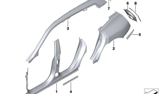 Junta canaleta agua derecha OEM 41009465772 para BMW I20. Compatible con modelos que integran el juego de laterales y panel trasero. Recambio original BMW.