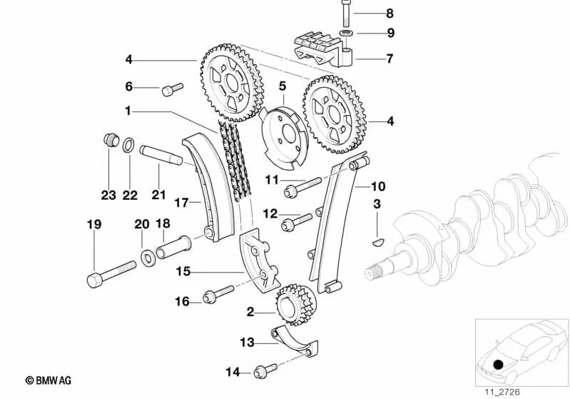 Parafuso cilíndrico para BMW 3 E21, E30, E36, Z8 E52 (OEM 07119920123). BMW original