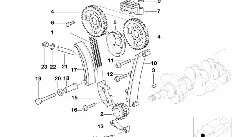 Sliding guide OEM distribution chain 11311743046 for BMW E36, Z3. Original BMW.