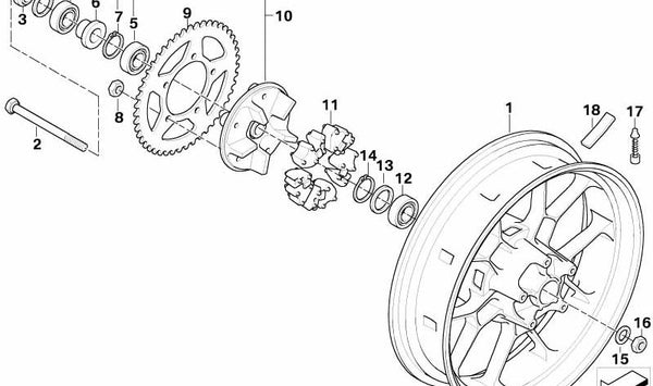 Casquillo distanciador trasero OEM 36317696780 para motos BMW G 650 X (K15) 2006-2009. Original BMW Motorrad.