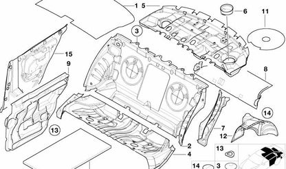 Aislante acústico paso de rueda trasero derecho OEM 51488204060 para BMW E46. Original BMW.