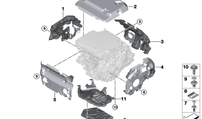 Akustikkapsel Heat deixou para a BMW 4 G26E Series, G26F, 5 G60 Series, G61, G68, 7 G70 Series, I20, X3 G08E, G08F (OEM 17738744252). BMW original.