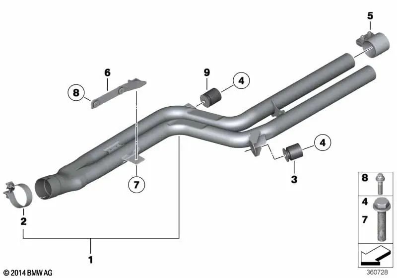 Tubo de escape frontal para BMW 5 F10 Series, F11, Série 6 F06, F12, 7 F01 Series (OEM 18307631309). BMW original