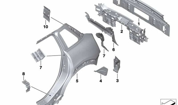Chapa refuerzo montante C derecho OEM 41217407926 para MINI F55, F55 LCI, F65. Original MINI.