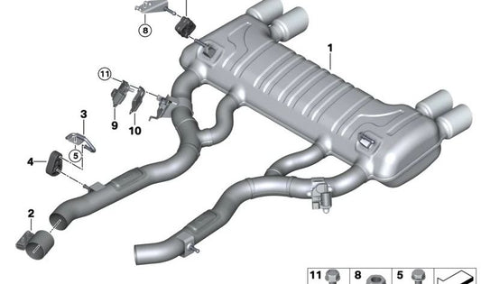 Heck -Schalldämpfer mit Auslassventil OEM 18308747750 für BMW F87 (M2, M2 -Wettbewerb). Original BMW.