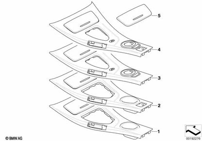 Cubierta de la consola central delantera para BMW E90N, E92, E92N (OEM 51167903966). Original BMW.