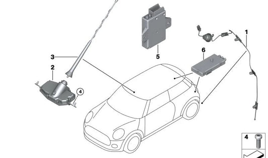 Antena de emergencia GSM OEM 65209325735 para BMW F20, F21, F22, F23, F45, F46, F87, F30, F34, F80, F32, F36, F82, F11, F06, F13, F91, F92, G14, G15, F48, F15, F85, F16, F86, G29, i3 I01, I12, I15 y MINI F54, F55, F56, F57, F60. Original BMW y MINI.