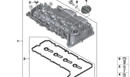 Tapa de culata OEM 11128490022 para BMW U06 (Serie 1, Serie 2 Active Tourer). Original BMW