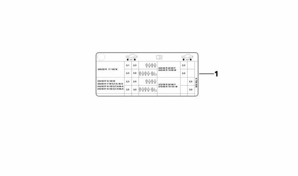 Etiqueta de presión de neumáticos OEM 71212122343 para BMW E36. Original BMW.