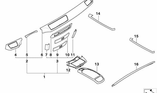 Revestimiento de madera tablero de instrumentos derecho para BMW E65, E66 (OEM 51457025308). Original BMW