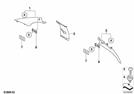 Left B-pillar cover for BMW 1 Series E81 (OEM 51438036139). Original BMW