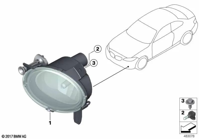 Faróis de neblina LED esquerdos para BMW F20N, F21N Série 2 F22N, F23N Série 3 F30N, F31N, F34N, F35N Série 4 F32, F33, F36 (OEM 63177315559). BMW original