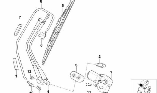Soporte superior del limpiaparabrisas OEM 61612329579 para BMW Motorrad C1 (C101) 125cc y 200cc. Compatible con modelos fabricados entre 01/2000 y 10/2002. Pieza original BMW Motorrad.