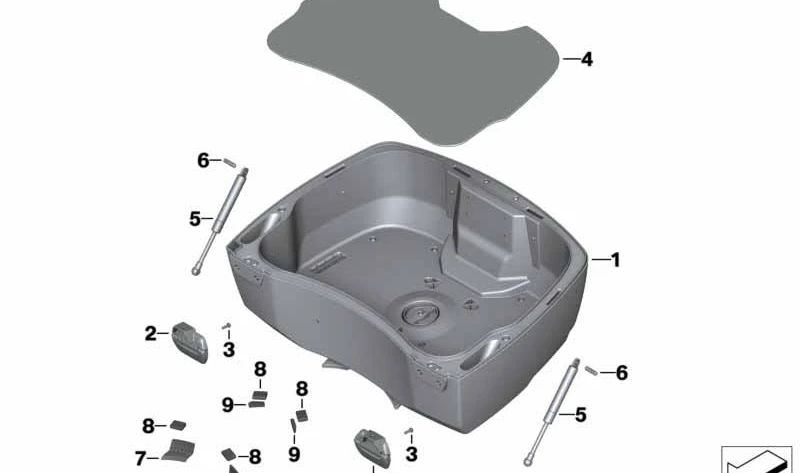 Bisagra derecha OEM 46548527776 para motos BMW K 1600 GT, K 1600 GTL, K 1600 GTL Exclusive. Original BMW Motorrad.
