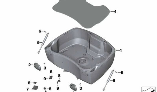 Bisagra derecha OEM 46548527776 para motos BMW K 1600 GT, K 1600 GTL, K 1600 GTL Exclusive. Original BMW Motorrad.
