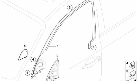 Cubierta marco ventana puerta delantera derecha OEM 51337258574 para BMW E87, E87N. Original BMW.