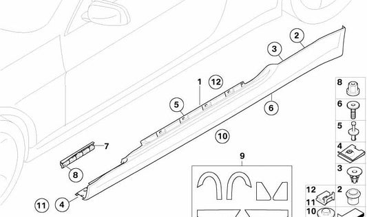 Juego de adhesivos OEM 51777207805 para BMW E63 y E64 (630i, 635d, 650i). Compatible con todos los modelos producidos entre 2007 y 2010. Original BMW.