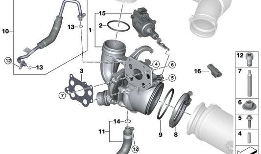 Junta de turbocompresor OEM 11628631898 para MINI F56, F55, F54, F57, F60, Countryman... y más. Original MINI.