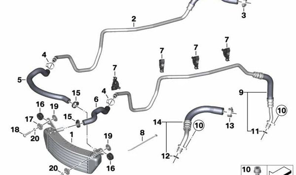 Soporte de tubo del radiador de aceite OEM 17227672797 para BMW Motorrad K 1200 S, K 1300 S, K 1200 R, K 1300 R, K 1200 GT, K 1300 GT. Original BMW Motorrad.