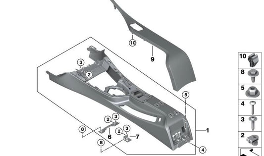 Soporte consola central OEM 51169227899 para BMW F20, F21, F22, F23, F87 M2… y más. Original BMW.