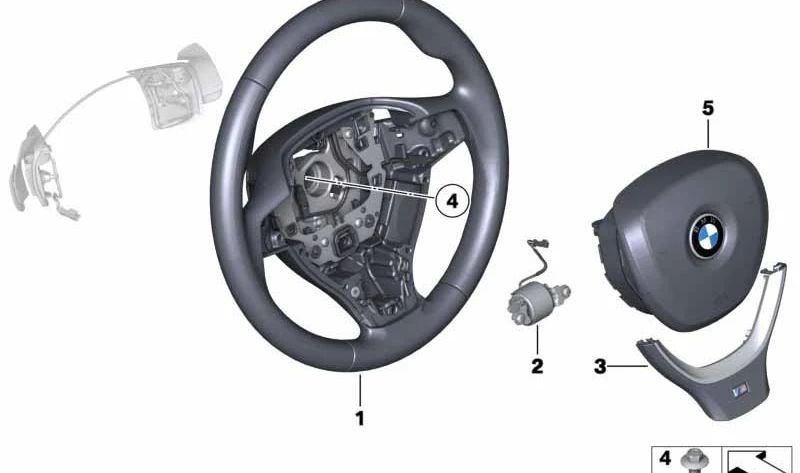 Volante deportivo M en cuero con levas de cambio OEM 32337844105 para BMW F07, F10, F11, F06, F12, F13, F01, F02. Compatible con versiones automáticas. Original BMW.