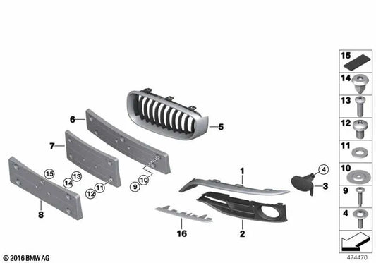 Grid di ammissione ad aria destra per BMW 3 F34N Serie (OEM 51117416054). BMW originale.