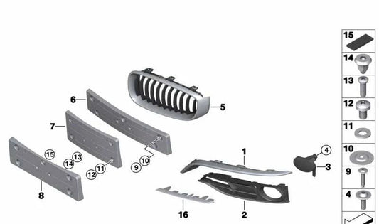 Rejilla izquierda cerrada OEM 51117293793 para BMW F20 y F21. Original BMW.