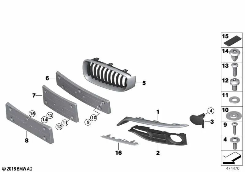 Left closed grille for BMW 3 Series F34N (OEM 51117416059). Original BMW