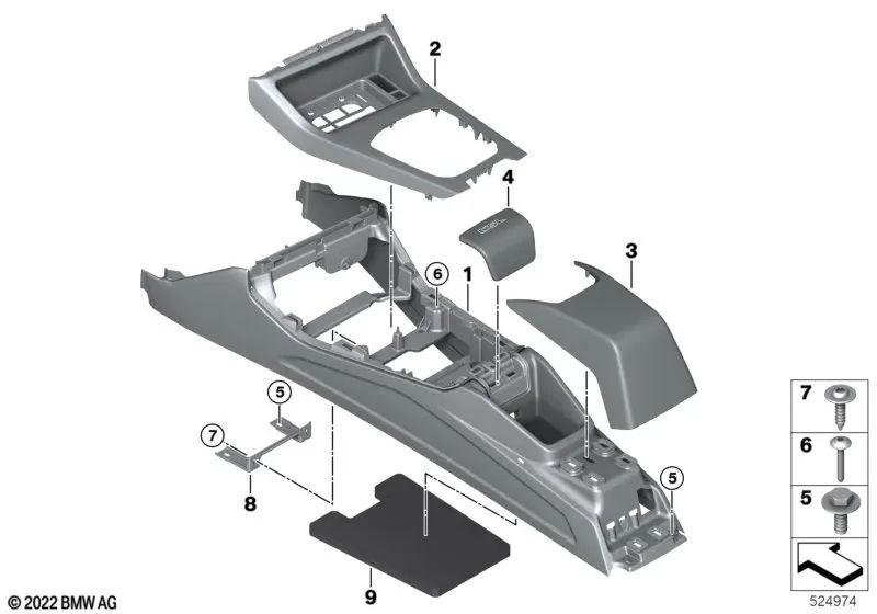 Center Console Trim for BMW 3 Series G80, 4 Series G82 (OEM 51169504995). Original BMW