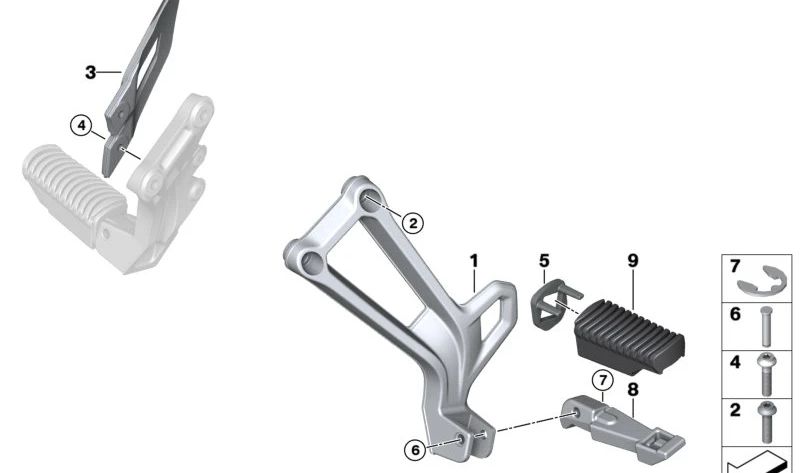 Soporte de reposapiés trasero izquierdo OEM 46718564827 para motos BMW F 750 GS, F 850 GS, F 900 GS, F 850 GS Adventure, F 900 GS Adventure... y más. Original BMW Motorrad.