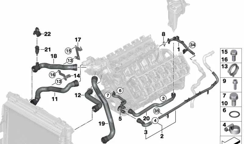 Manguera de refrigerante OEM 11537836569 para BMW E60, E61, E63, E64. Original BMW.