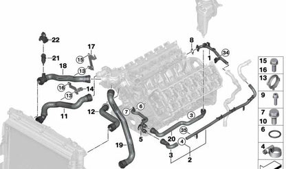 Tubo de refrigerante OEM 11537834250 para BMW E60, E61, E63, E64. Conduce el líquido refrigerante del motor. Compatible con varios modelos Serie 5 y Serie 6. Original BMW.