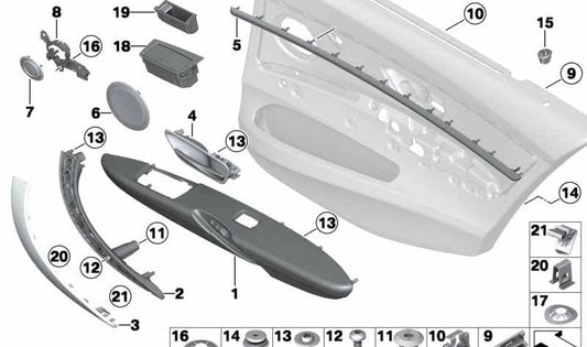 Soporte manilla trasera izquierda OEM 51427281465 para BMW F30, F80 M3, F31... y más. Original BMW.