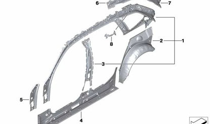 Pasarrueda exterior trasero izquierdo OEM 41007488085 para BMW G20, G21, G28 y más. Original BMW.