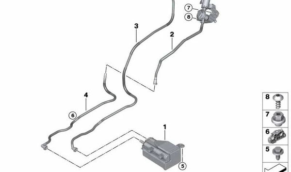 Tubo de ventilación con módulo de diagnóstico de fugas OEM 16117439919 para BMW G05, G18, F95, G06, F96. Original BMW.