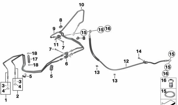 Tubería de freno trasera OEM 34327685201 para motos BMW K1200GT, K1300GT (K44). Original BMW Motorrad.