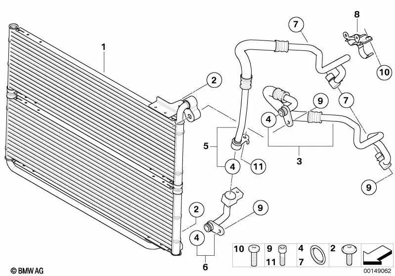 Soporte para tubería de enfriador de aceite del motor para BMW E60, E60N, E61, E61N Serie 6 E63, E63N, E64, E64N (OEM 17227540670). Original BMW.