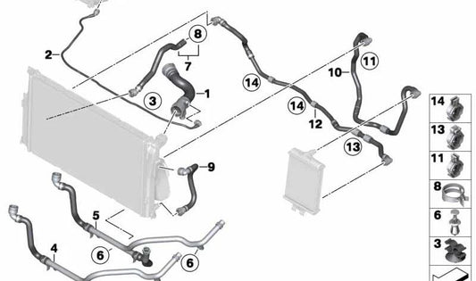 Tubo de refrigerante OEM 17127634965 para BMW F30, F31, F34, F32, F33, F36, F22, F23, F20, F21. Original BMW.