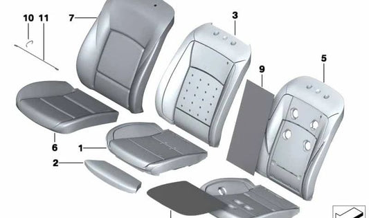 Funda respaldo asiento izquierdo símil cuero negro OEM 52107350105 para BMW F10, F11, F18, F07 GT. Original BMW.