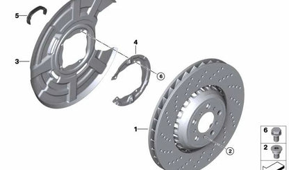 Protector de freno trasero izquierdo OEM 34212283253 para BMW E82, E90, E90N, E92, E92N, E93, E93N. Original BMW.